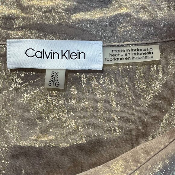 Calvin Klein Metallic Blouse Women's Plus Size 3X Roll Tab Sleeves Button Front - Picture 4 of 11